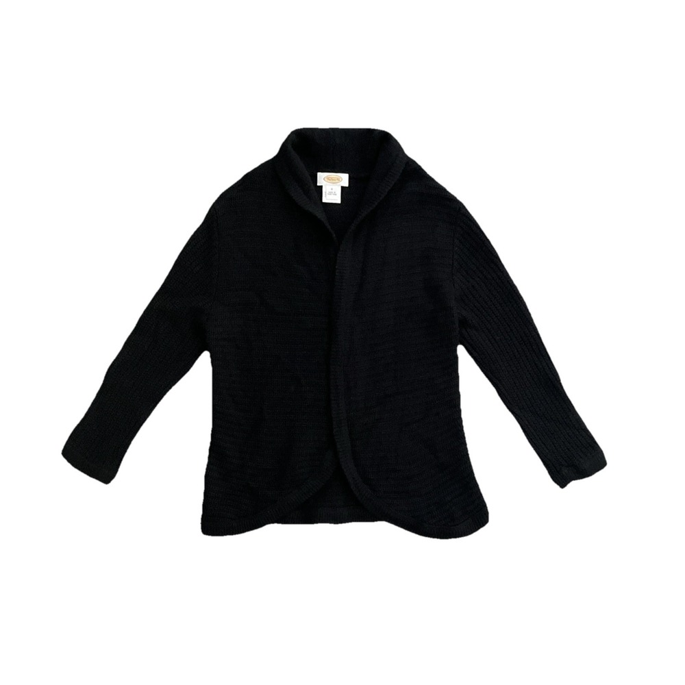 Talbots Cashmere Silk Black Ribbed Open‎ Front Cardigan Sweater Women's Size S